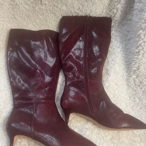 Comfortview Wide Calf Boot synthetic lizard print Burgundy KneeHigh Boots SZ12WW - Picture 4 of 12